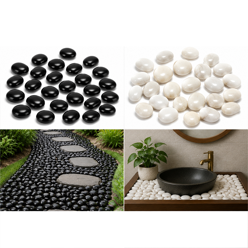 Aquarium Fish Farm - Weiß-schwarze polierte Flusssteine, 200 g–400 g,