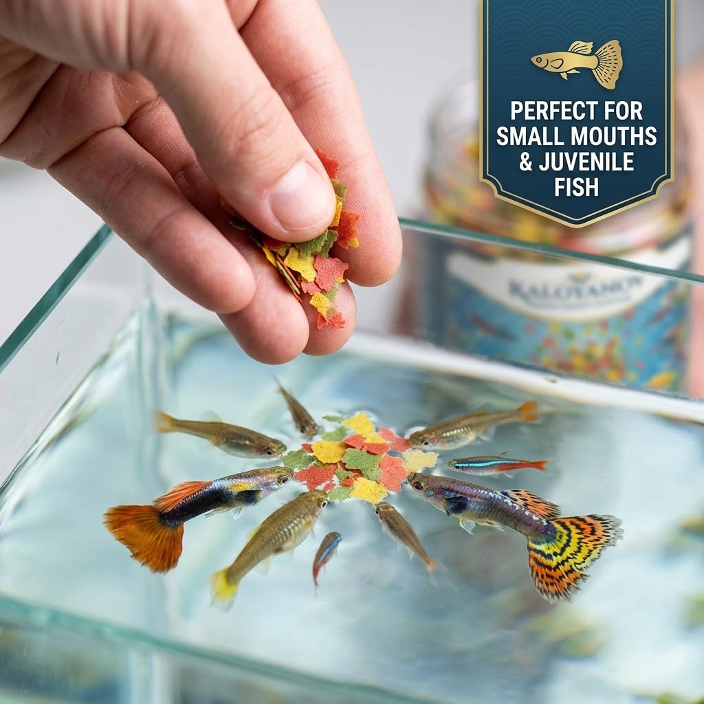 Dreifarbiges Aquarium-Fischfut – Fish Food Flake Bewertung und Preis